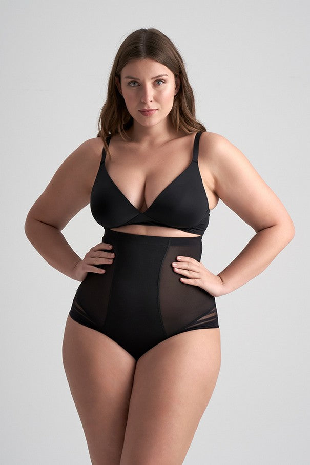 Chilot tanga negru talie inalta powermesh modelare medie