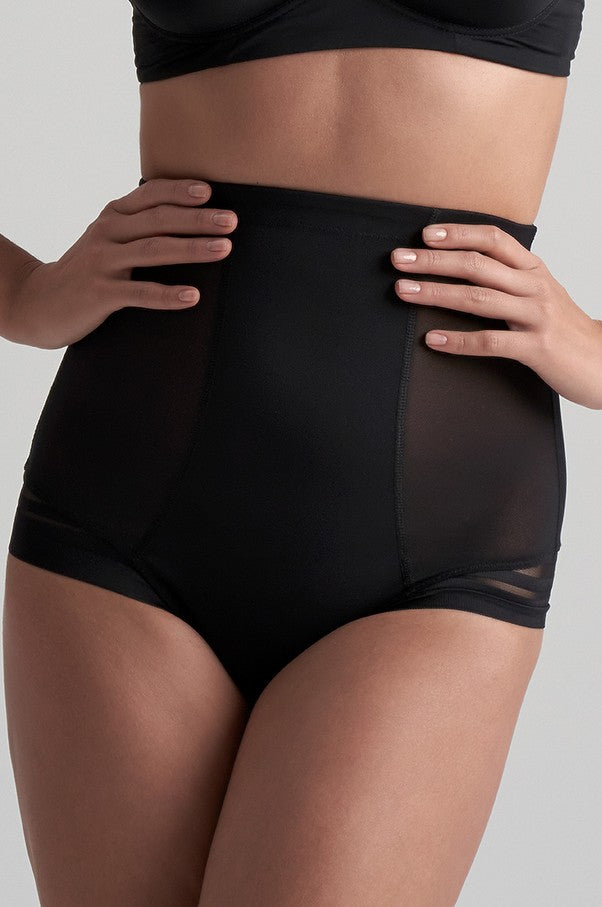 Chilot tanga negru talie inalta powermesh modelare medie