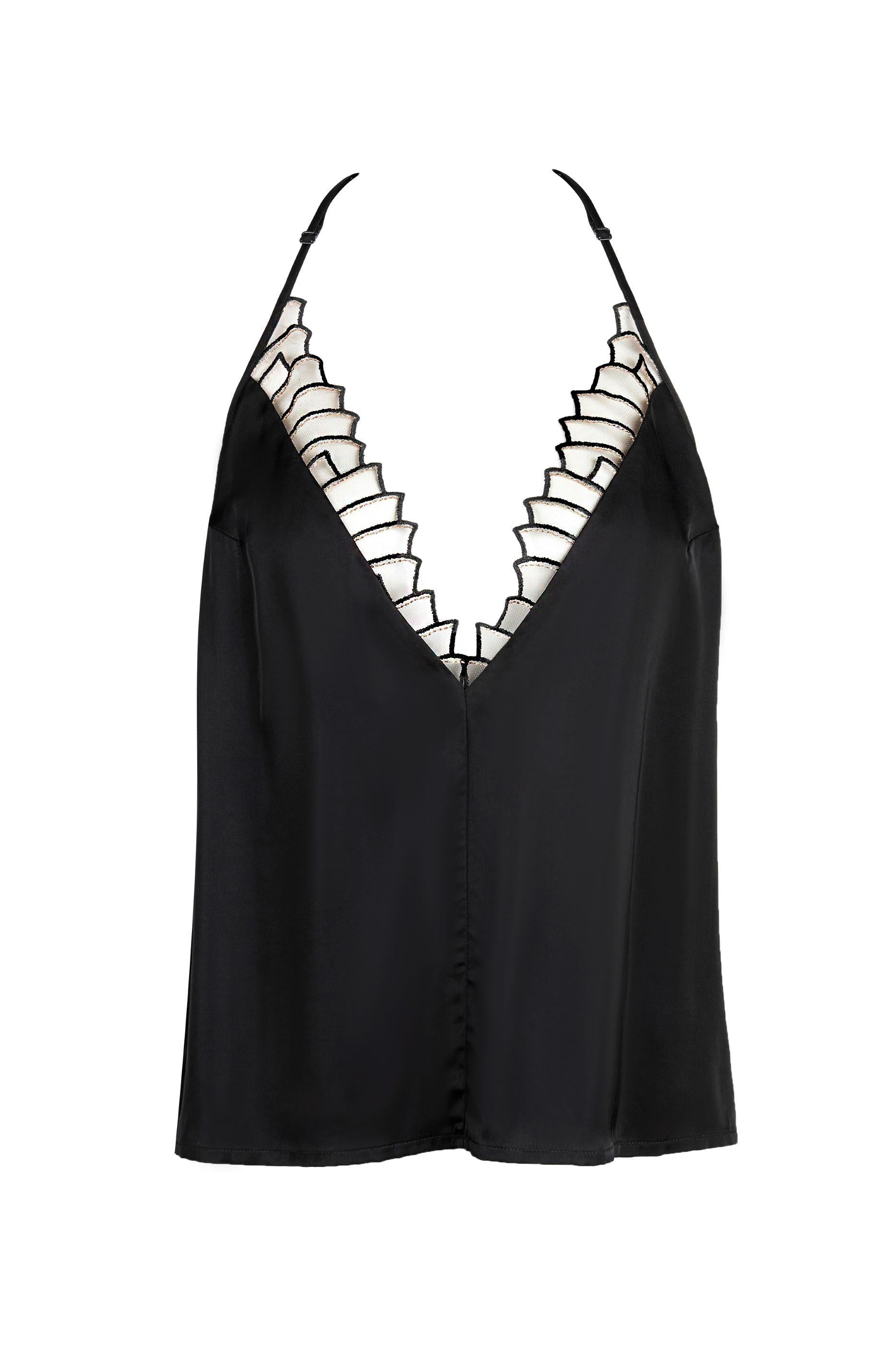 Top negru satin Cosmic Dream