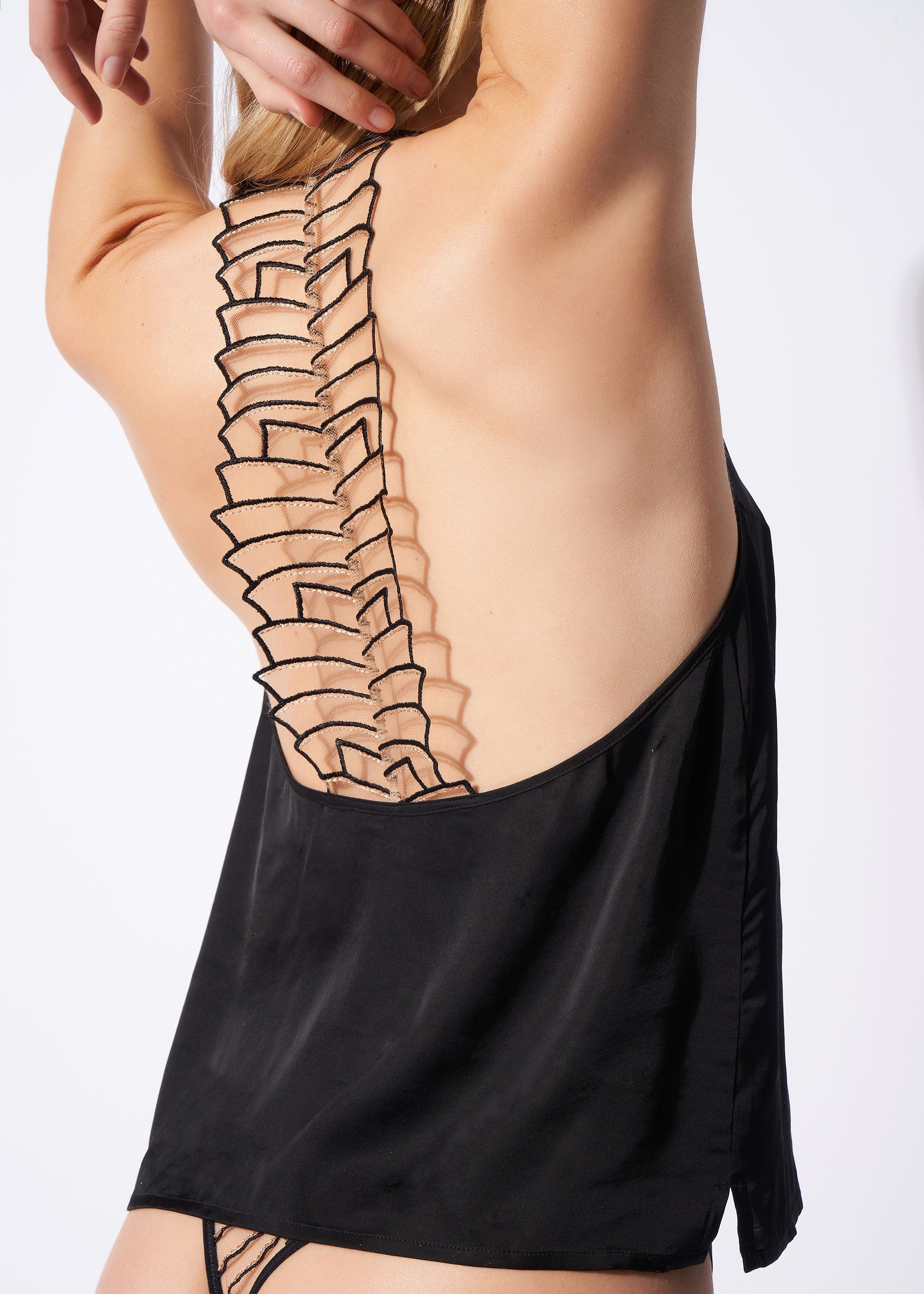 Top negru satin Cosmic Dream