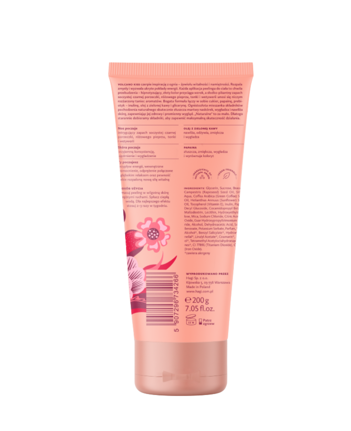 Scrub natural pentru corp cu cafea verde si papaina - Volcano Kiss, 200g