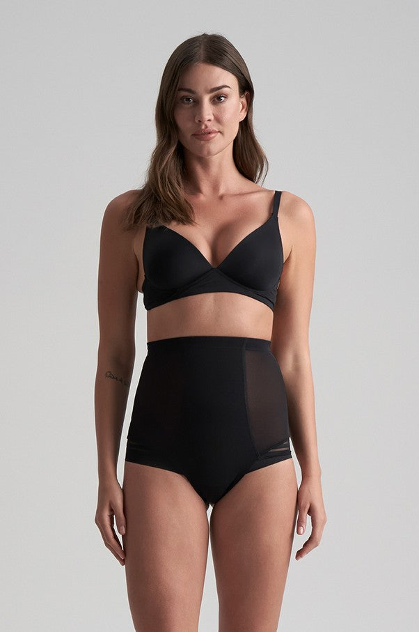Chilot tanga negru talie inalta powermesh modelare medie