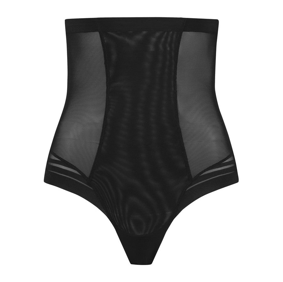 Chilot tanga negru talie inalta powermesh modelare medie